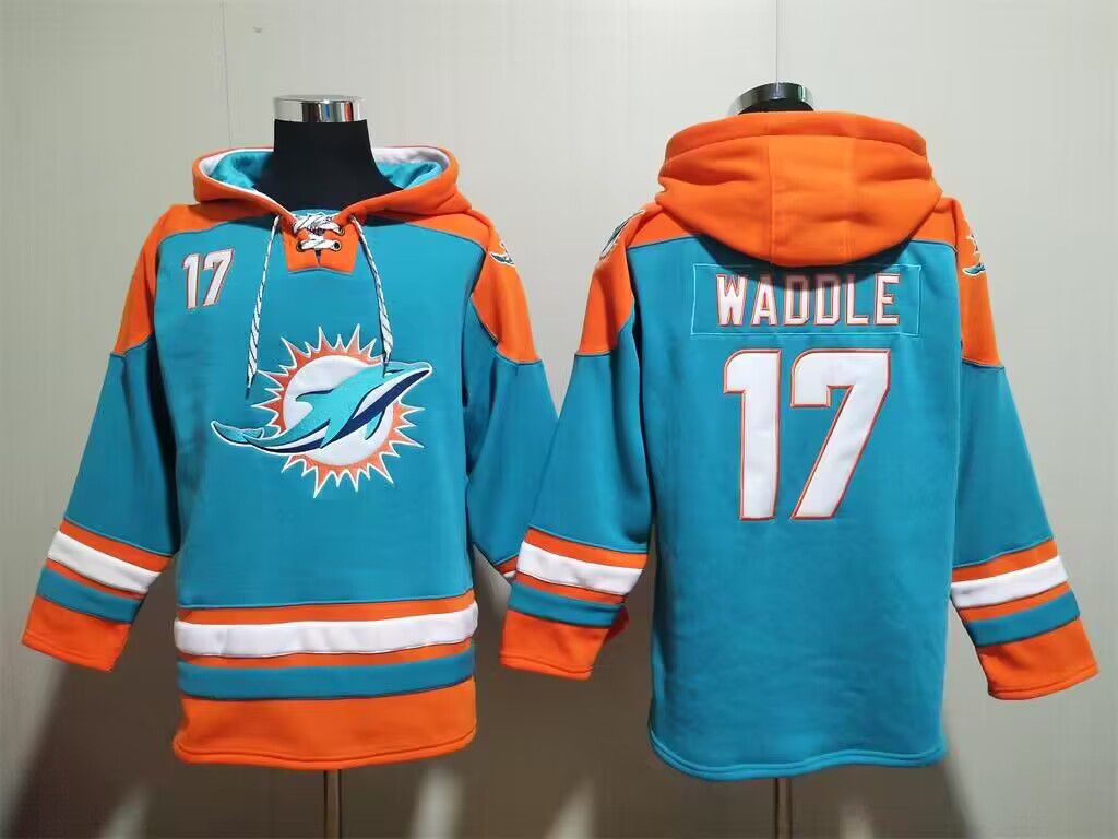 Men's Aqua Miami Dolphins #17 Jaylen Waddle Lace-Up Pullover Hoodie